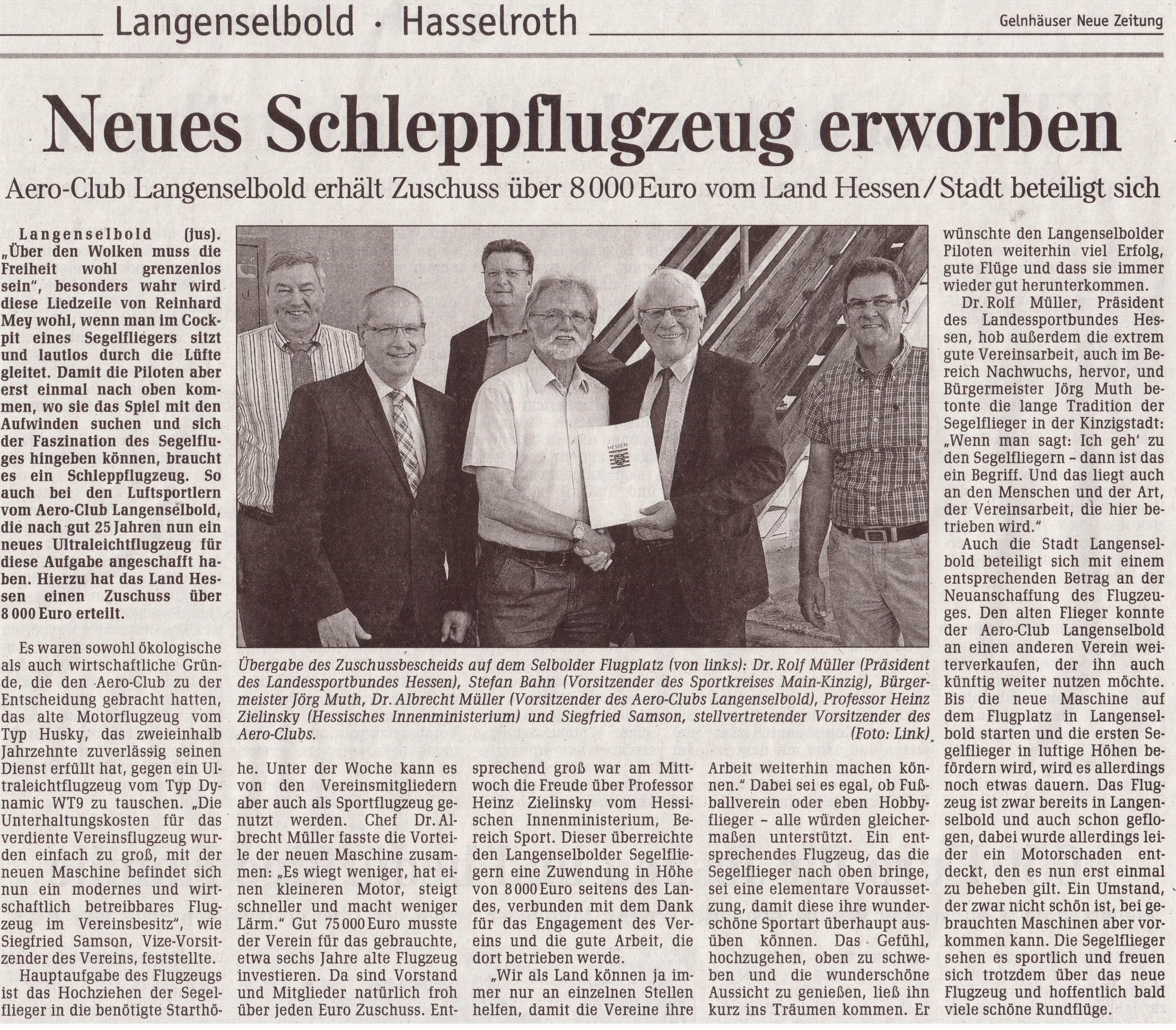 Neues Schleppflugzeug wird vom Land Hessen gefördert