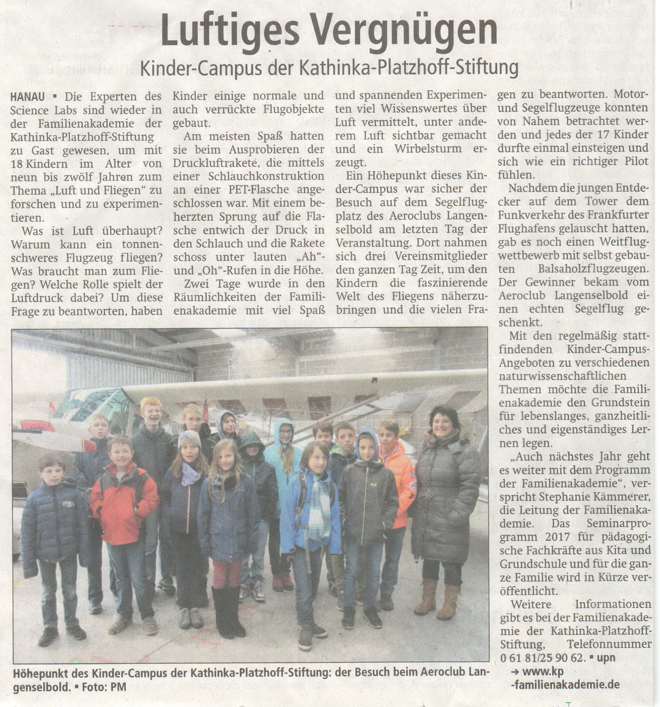 Exkursion des Kinder-Campus zum Flugplatz Langenselbold